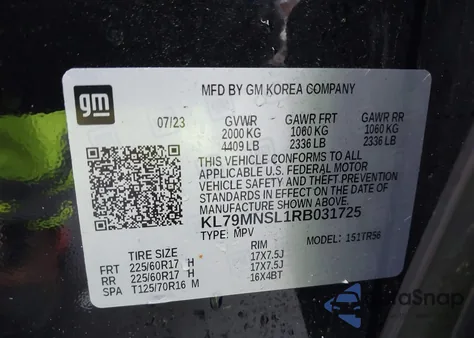 2024 Chevrolet Trailblazer Awd Ls z USA, uszkodzony, nr VIN KL79MNSL1RB031725